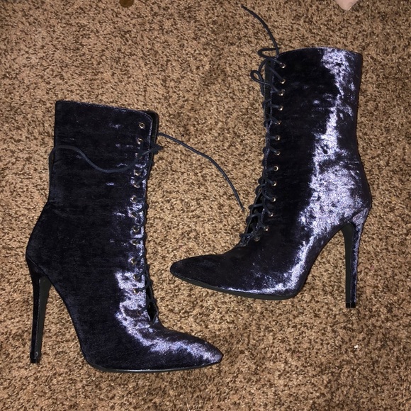 Public Desire Shoes - Super cute velvet blue purple booties mid calf